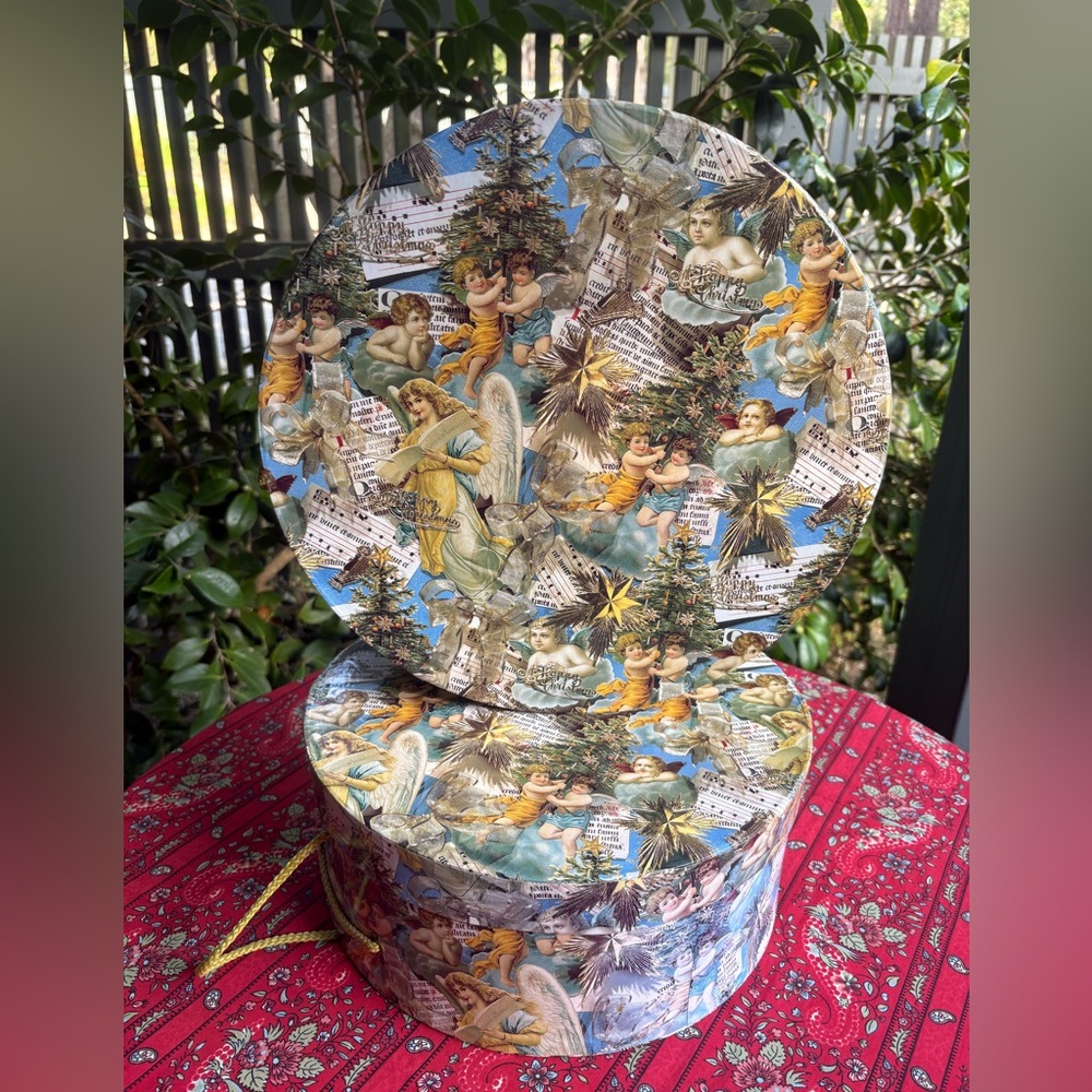 Angel Theme Holiday Storage or Hat Boxes Set of 2